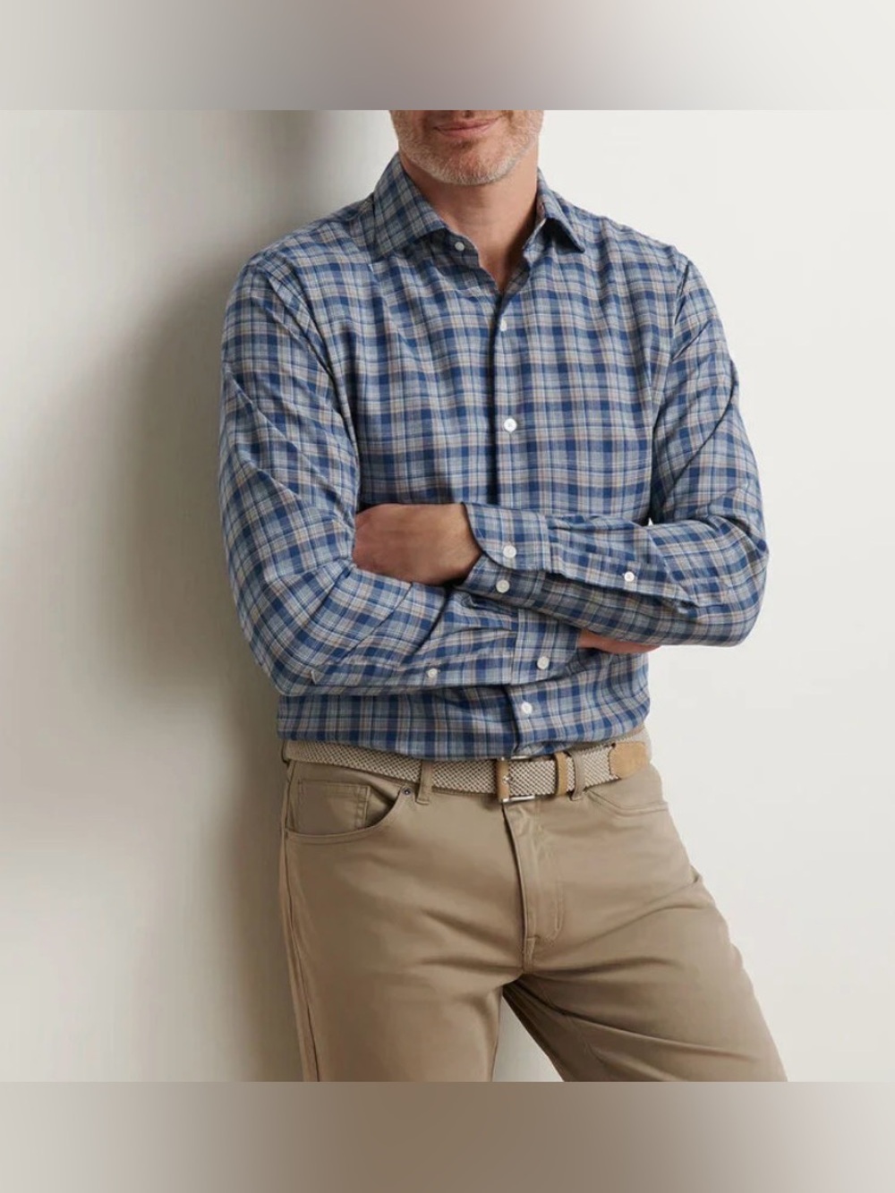 Peter Millar Blue Plaid Long-Sleeve Button-Down Shirt